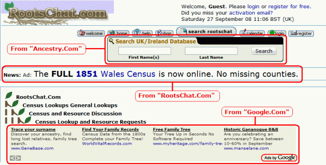 Example for adverts on RootsChat